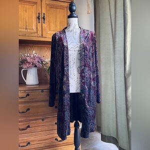 Susan Graver Black and Purple Velvet Whimsigoth Burnout Cardigan Shirt Dress